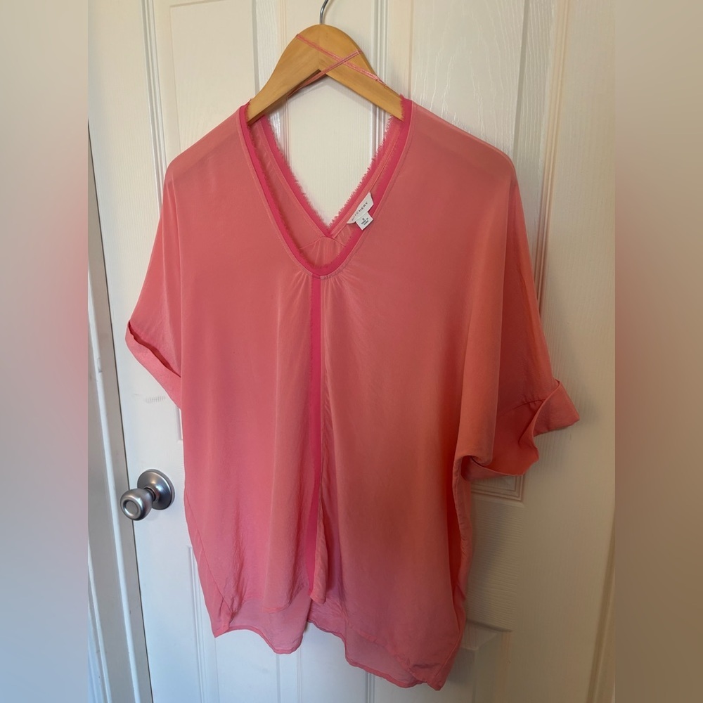 Witchery 100% Silk Blouse Size 8 Sheer V‑Neck Short Sleeve Lightweight Top